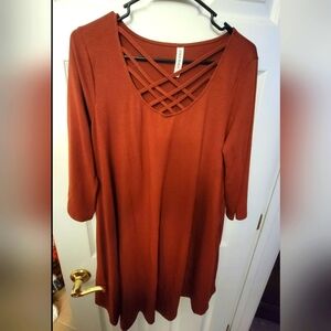 Zenana Burnt Orange 3/4 Sleeve Dress Size Large